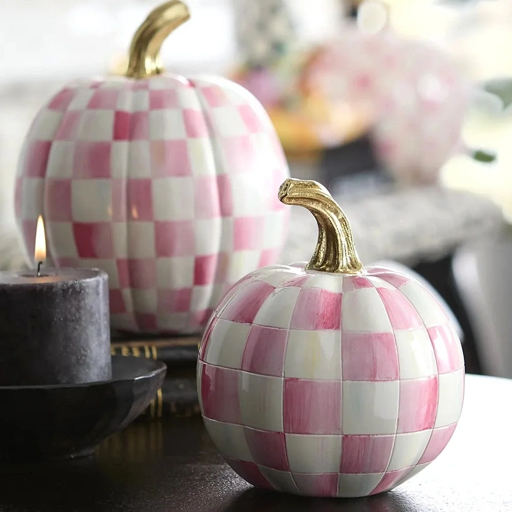 NEW MacKenzie-Childs Bubblegum Pink Check Mini Pumpkin in Original Box